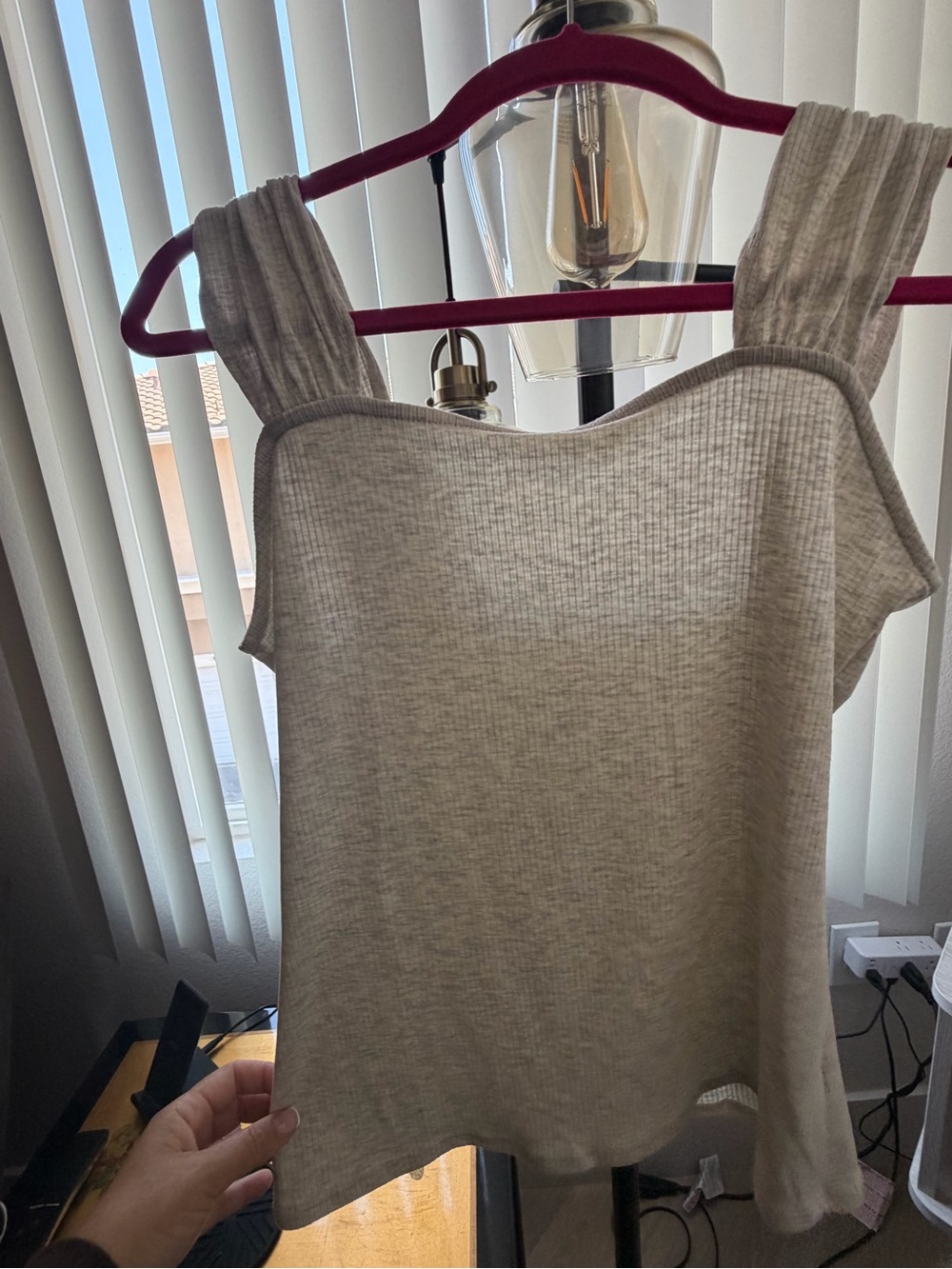 Kaileigh Gray Ribbed Square-Neck Tank Top